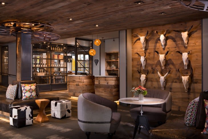 Rustic lobby of Hotel Terra in Jackson Hole