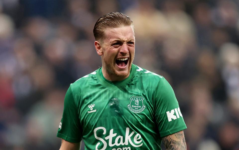 Jordan Pickford of Everton reacts during the Premier League match between Newcastle United and Everton FC