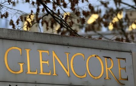 The logo of commodities trader Glencore is pictured in front of the company's headquarters in the Swiss town of Baar November 20, 2012. REUTERS/Arnd Wiegmann