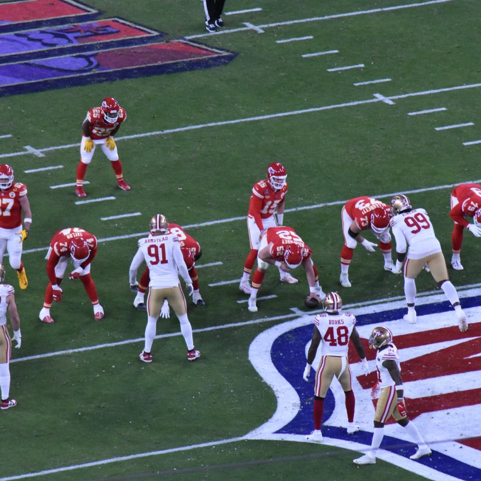 Patrick Mahomes gets ready to hike the ball