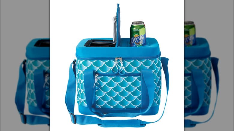 Blue scaled flip-top cooler bag