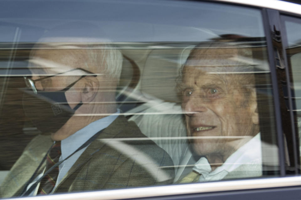 Britain&#39;s Prince Philip, Duke of Edinburgh leaves King Edward VII&#39;s Hospital in central London on March 16, 2021. - The 99-year-old husband of Queen Elizabeth II was in hospital with a heart condition. (Photo by JUSTIN TALLIS / AFP) (Photo by JUSTIN TALLIS/AFP via Getty Images)