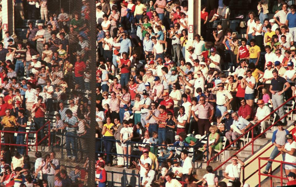 The crowd at McCoy Stadium to watch the conclusion of the longest game in professional baseball on June 23, 1981.