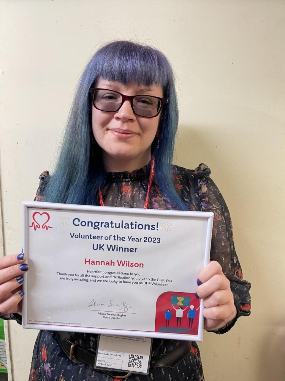 Daily Echo: Ms Willson was recognised for her dedication to supporting her co-workers and other BHF volunteers.