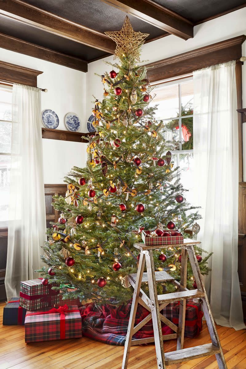 <p>This timeless tree—displayed at <a href="https://www.countryliving.com/home-design/house-tours/g34472079/catskills-christmas-farmhouse/" rel="nofollow noopener" target="_blank" data-ylk="slk:this charming farmhouse;elm:context_link;itc:0;sec:content-canvas" class="link ">this charming farmhouse</a> in the Catskills—incorporates classic touches like red balls and plaid accents, as well as natural elements like a dried citrus <a href="https://www.countryliving.com/diy-crafts/g658/christmas-garlands-1208/" rel="nofollow noopener" target="_blank" data-ylk="slk:garland;elm:context_link;itc:0;sec:content-canvas" class="link ">garland</a> and a stunning rattan star topper.</p><p><a class="link " href="https://www.amazon.com/Kurt-Adler-20-Light-Gold-Rattan/dp/B002TGWLA0/ref=sr_1_6?dchild=1&keywords=rattan+star+topper&qid=1603203042&sr=8-6&tag=syn-yahoo-20&ascsubtag=%5Bartid%7C10050.g.1251%5Bsrc%7Cyahoo-us" rel="nofollow noopener" target="_blank" data-ylk="slk:SHOP RATTAN STAR TOPPER;elm:context_link;itc:0;sec:content-canvas">SHOP RATTAN STAR TOPPER</a></p>