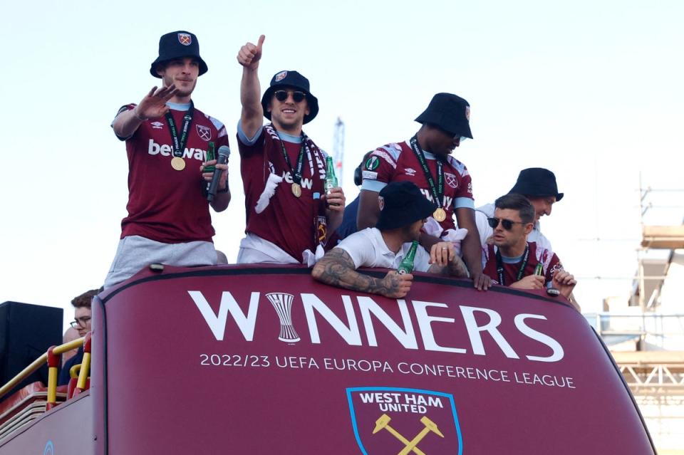 Thousands lined the streets to celebrate West Ham’s historic win. (Action Images via Reuters)