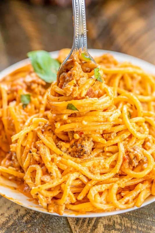 <p>Plain Chicken</p><p>Instant Pot Cream Cheese Spaghetti—so creamy and delicious!</p><p><strong>Get the recipe: <a href="https://www.plainchicken.com/instant-pot-cream-cheese-spaghetti/" rel="nofollow noopener" target="_blank" data-ylk="slk:Instant Pot Cream Cheese Spaghetti;elm:context_link;itc:0;sec:content-canvas" class="link ">Instant Pot Cream Cheese Spaghetti</a></strong></p>