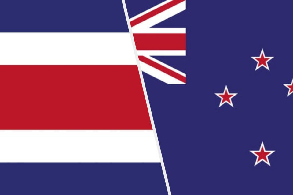 Costa Rica Flag and New Zealand flag