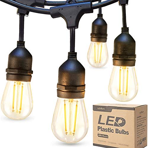 addlon LED Outdoor String Lights 48FT with 2W Dimmable Edison Vintage Plastic Bulbs and Commerc…