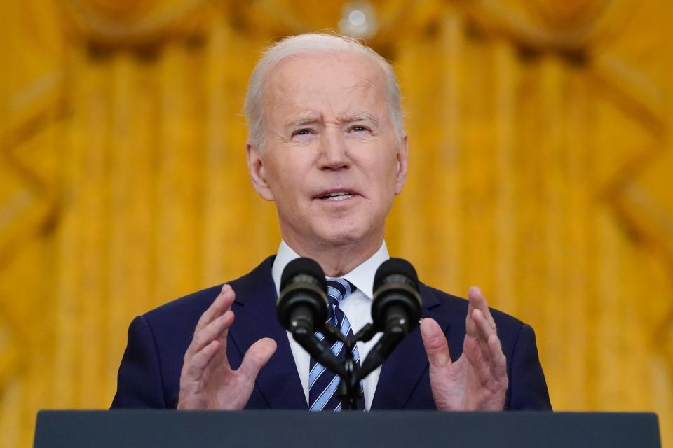 Joe Biden speaks about the Russian invasion of Ukraine in the East Room of the White House (AP)