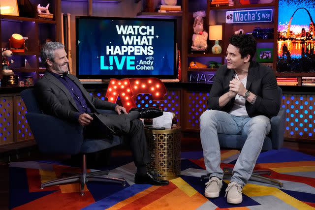 <p>Charles Sykes/Bravo via Getty</p> Andy Cohen with John Mayer on 'Watch What Happens Live'