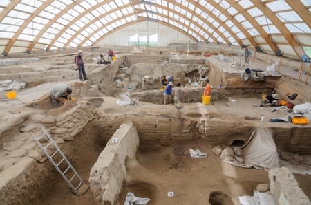 Handout photo of researchers excavating the ruins of Catalhoyuk