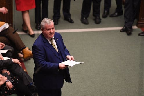 <span class="caption">Ian Blackford speaks during the state opening of parliament in 2019. </span> <span class="attribution"><a class="link " href="https://www.flickr.com/photos/uk_parliament/49248351726/" rel="nofollow noopener" target="_blank" data-ylk="slk:UK Parliament/Flickr;elm:context_link;itc:0;sec:content-canvas">UK Parliament/Flickr</a>, <a class="link " href="http://creativecommons.org/licenses/by-nc/4.0/" rel="nofollow noopener" target="_blank" data-ylk="slk:CC BY-NC;elm:context_link;itc:0;sec:content-canvas">CC BY-NC</a></span>