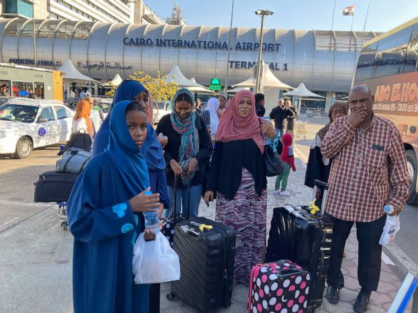 PHOTO: People who evacuated from Sudan move through Cairo International Airport in Cairo, May 1, 2023. (Ayat Al-Tawy/ABC News)