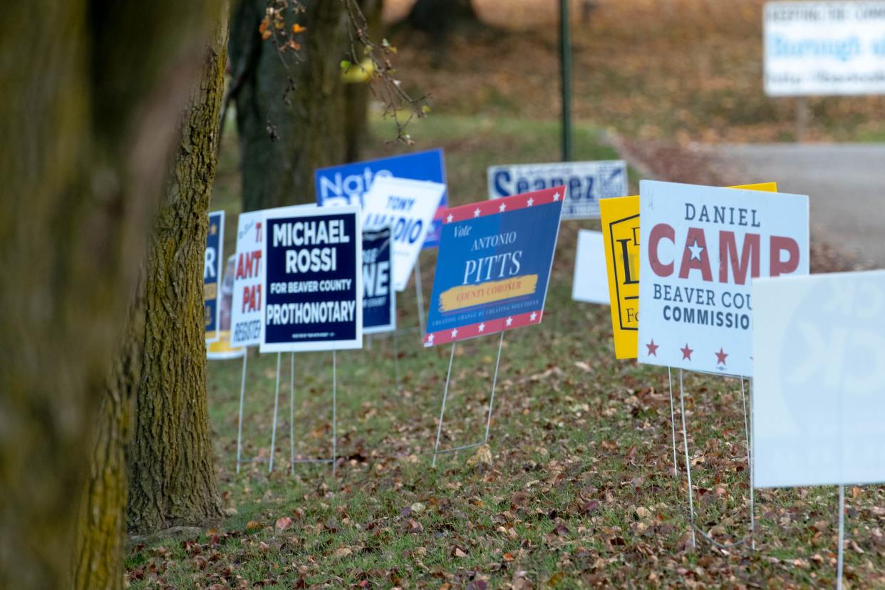Candidate signs dot the area along State Street in Baden.