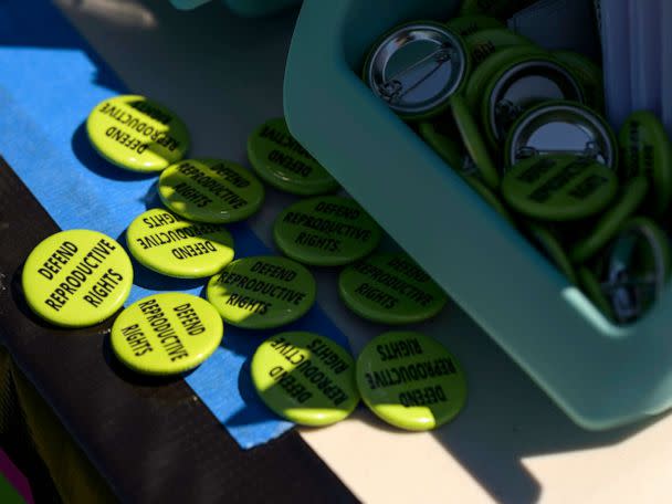 PHOTO:  Buttons were available for attendees during the Teens 4 Reproductive Rights meeting at The Park at Harlinsdale Farm in Franklin, Tenn., Aug. 13, 2022. (The Washington Post via Getty Images, FILE)