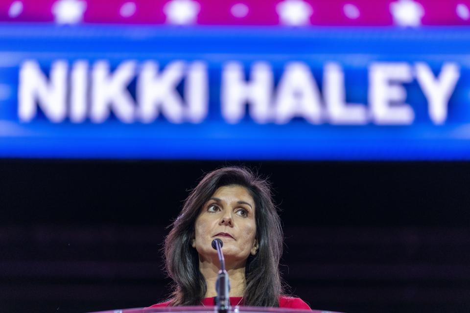 Nikki Haley speaks at the Conservative Political Action Conference, CPAC 2023, at National Harbor in Oxon Hill, Md.