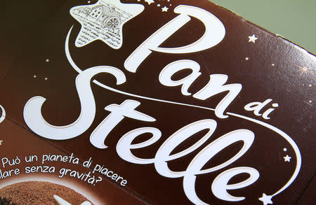 A "Pan di Stelle" chocolate cake package is displayed in this picture illustration taken November 17, 2018. REUTERS/Stefano Rellandini/Illustration