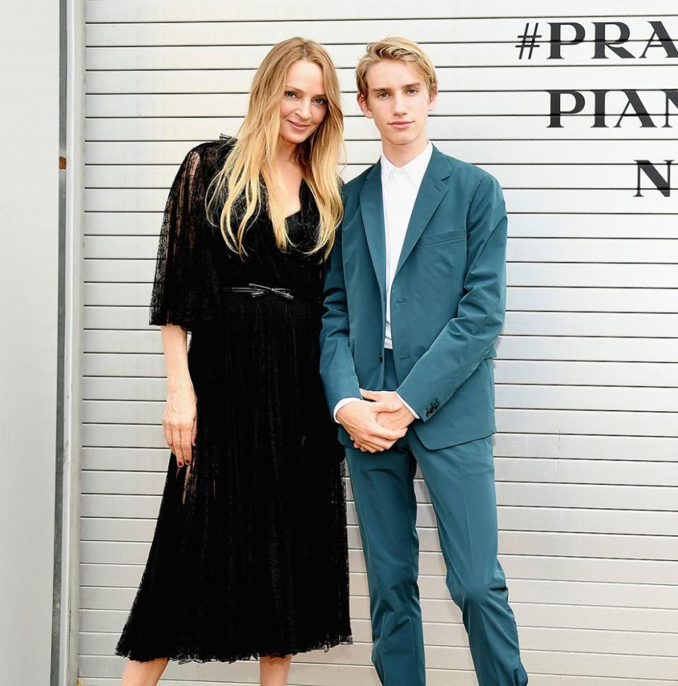 Uma Thurman and Levon Thurman-Hawke at the Prada Resort 2019 show in New York City | Jared Siskin/Getty