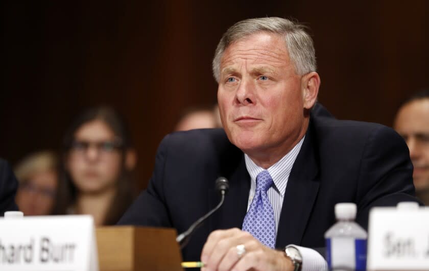 Sen. Richard Burr, R-N.C., pauses while speaking during a Senate Judiciary Committee hearing for Colorado Supreme Court Justice Allison Eid, on her nomination to the U.S. Court of Appeals for the 10th Circuit, on Capitol Hill, Wednesday, Sept. 20, 2017 in Washington. (AP Photo/Alex Brandon)