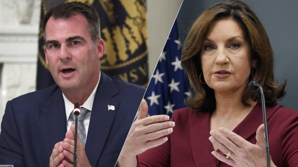 Kevin Stitt, Joy Hofmeister (Photos: Alex Wong/Getty Images, Sue Ogrocki/AP Photos)