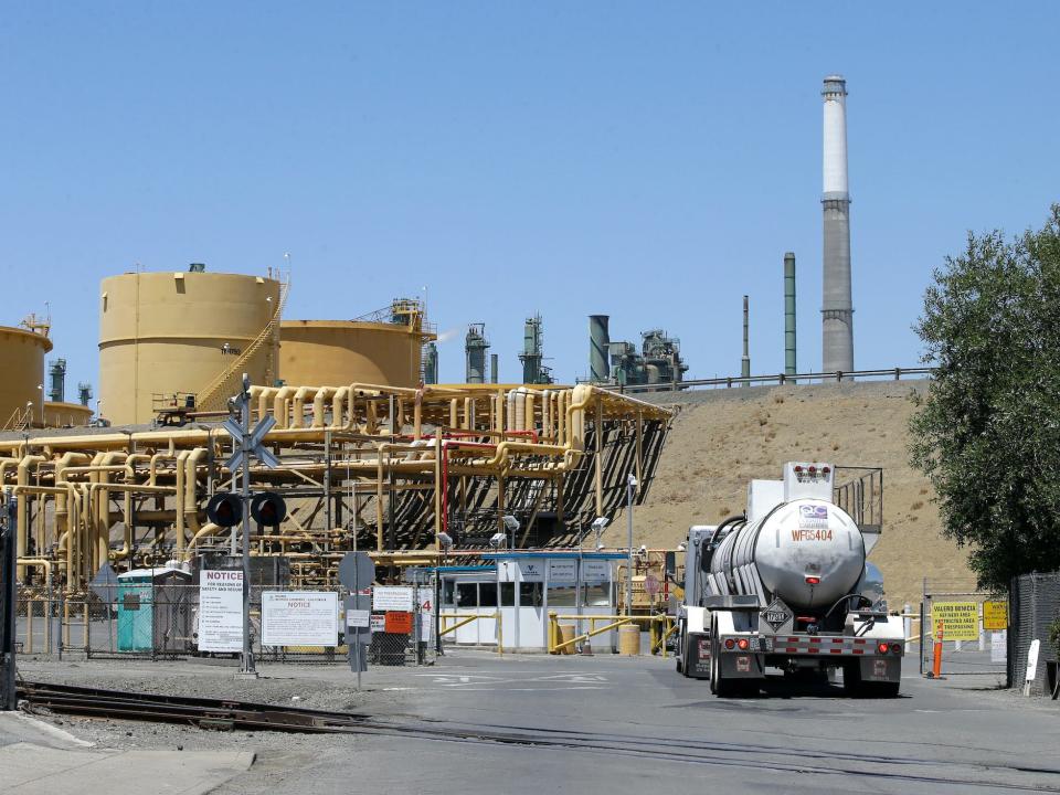 A truck drives into the Valero Benicia Refinery, Wednesday, July 12, 2017, in Benicia, Calif. California 