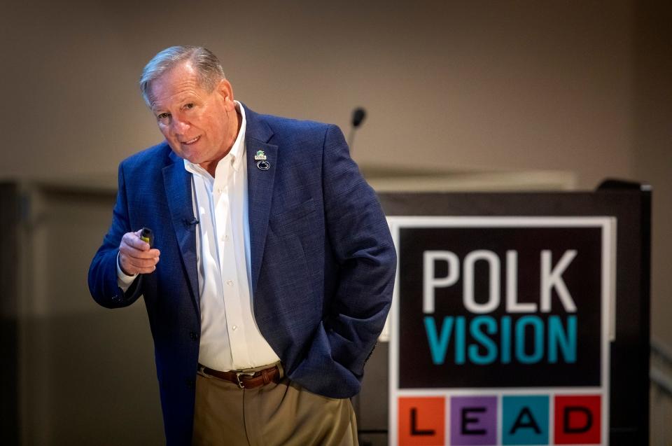 Polk County Manager Bill Beasley gives an overview during the State of The County meeting at Polk State College Center For Public Safety in Winter Haven, Fla. Thursday April 28, 2022