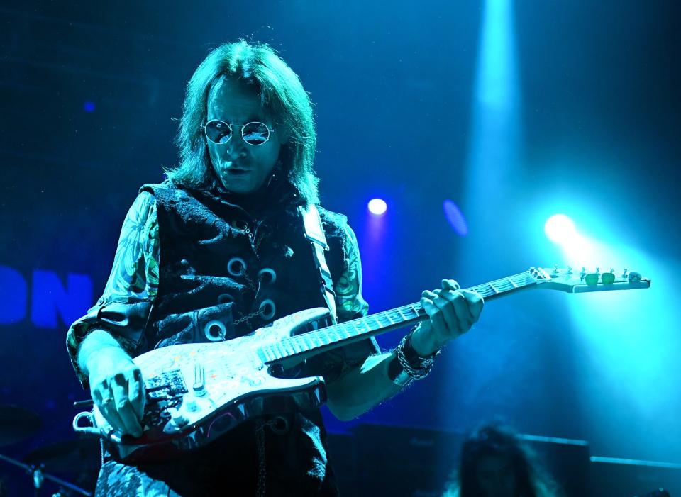 Guitarist Steve Vai performs during the Generation Axe show at The Joint inside the Hard Rock Hotel & Casino on November 9, 2018 in Las Vegas, Nevada.