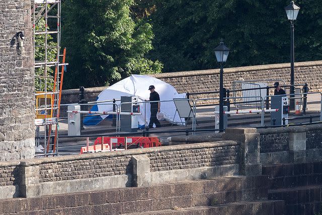 <p>Simon Chapman/LNP/Shutterstock</p> Police at Clifton Suspension Bridge in Bristol where some of the remains were found