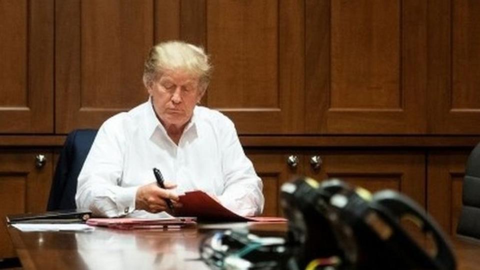 President Trump at a conference room in hospital