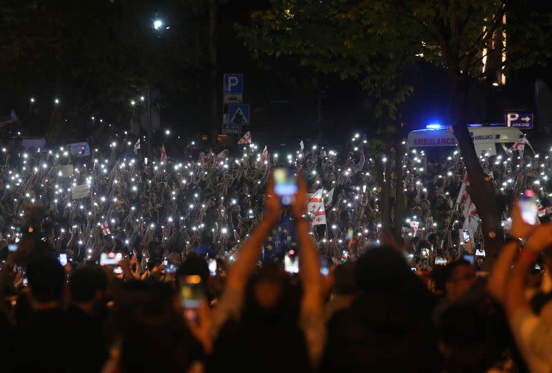 People protest against the "foreign agents" bill in Tbilisi