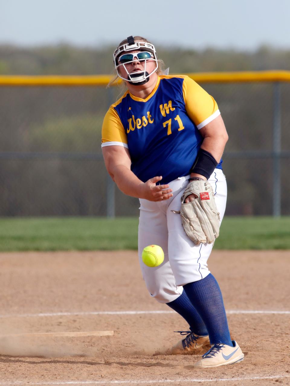 Cadence Puckett fires a pitch during West Muskingum's 15-9 loss to visiting Philo on Thursday in Falls Township.