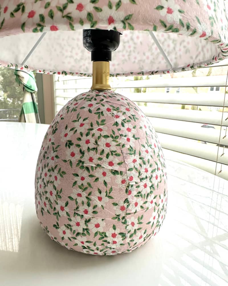 Hand painted lamp on dining table.