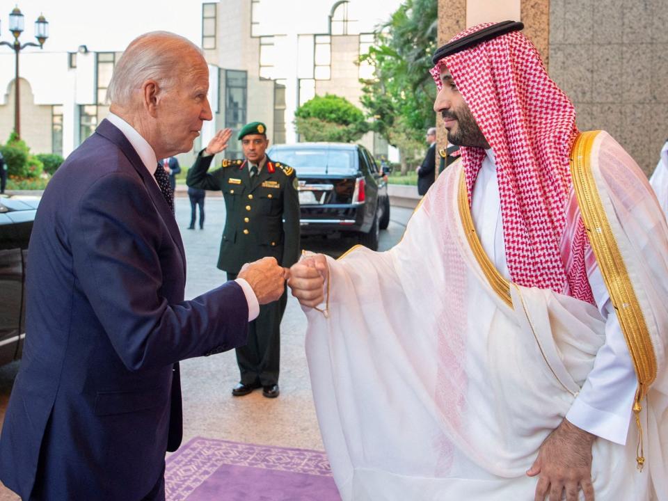 Biden and Mohammed bin Salman (MBS) fist bumping.
