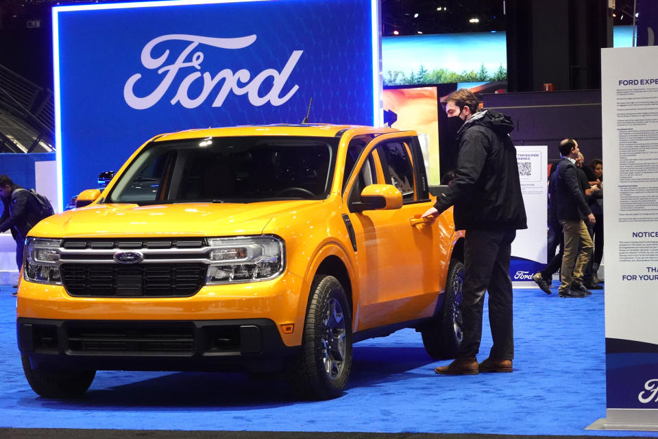 CHICAGO, ILLINOIS - FEBRUARY 09: Ford shows off their new Maverick FX4 at the Chicago Auto Show on February 09, 2023 in Chicago, Illinois. The show, which is the nation's largest and longest-running auto show, opens to the public on February 11.  (Photo by Scott Olson/Getty Images)