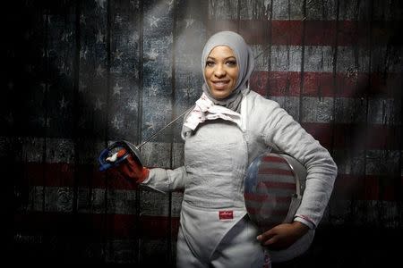 U.S. Olympic team fencer Ibtihaj Muhammad poses for a portrait at the U.S. Olympic Committee Media Summit in Beverly Hills, Los Angeles, California, March 9, 2016. REUTERS/Lucy Nicholson