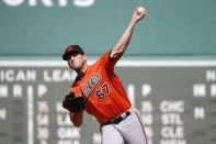 Baltimore Orioles starting pitcher John Means (67) pitches during the first inning of a baseball game against the Boston Red Sox, Saturday, Sept. 28, 2019, in Boston. (AP Photo/Mary Schwalm)