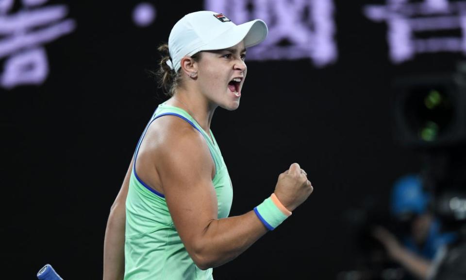 Ash Barty celebrates during the Australian Open.