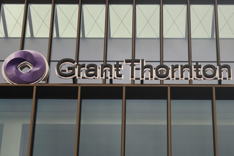 Grant Thornton logo at Grant Thornton's Headquarters in Dublin. On Thursday, November 15, 2018, in Dublin, Ireland. (Photo by Artur Widak/NurPhoto via Getty Images)