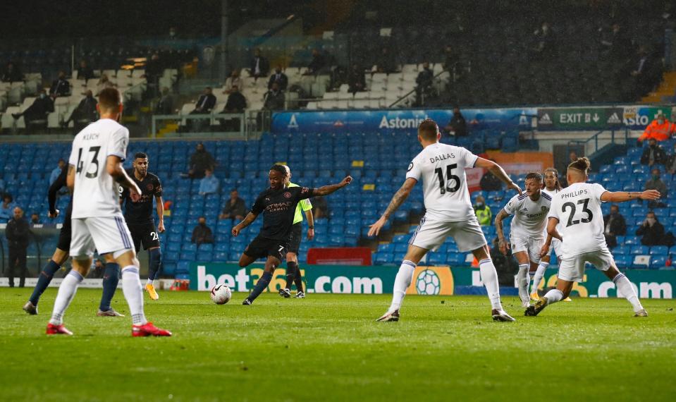 Raheem Sterling fires City in front at Elland Road (Getty Images)