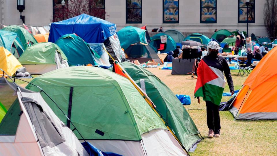 PHOTO: Student protesters camp on the campus of Columbia University, April 30, 2024, in New York.  (Mary Altaffer/AP)