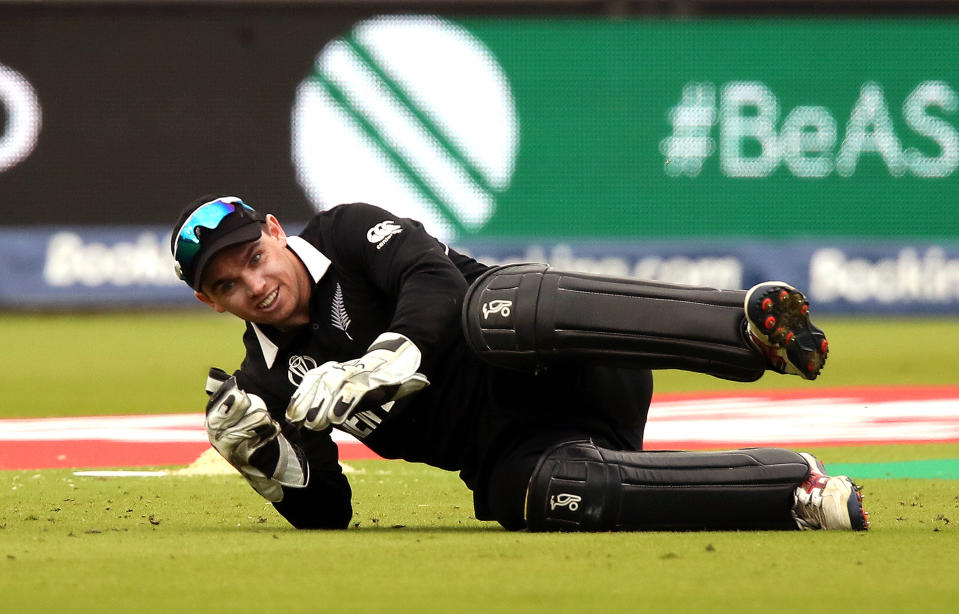 New Zealand's Tom Latham takes the wicket of England's Chris Woakes (not pictured) during the ICC World Cup Final at Lord's, London.