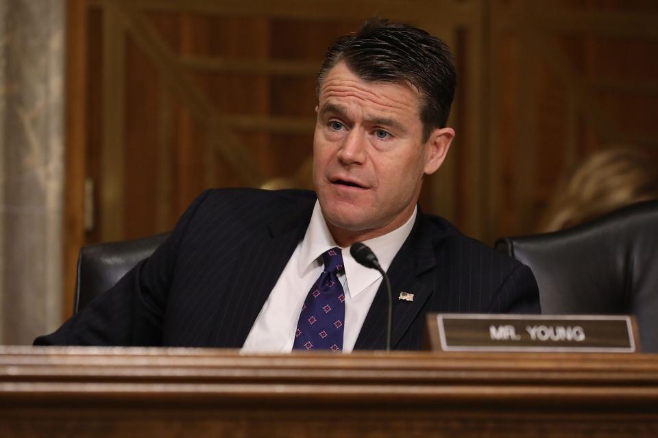 Senate Foreign Relations Committee member Sen. Todd Young, R-Ind., questions witnesses during a committee hearing April 25, 2017 in Washington, DC.
