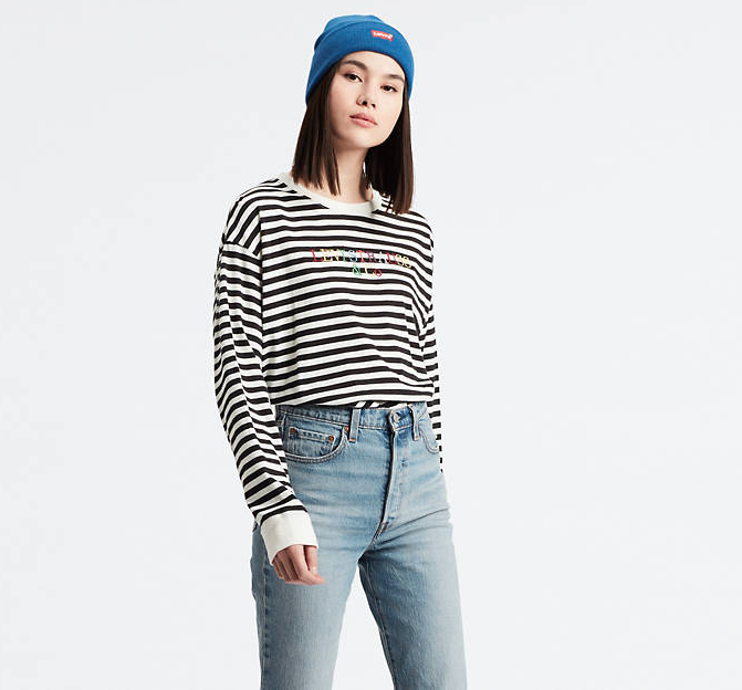 Graphic long sleeve breton top