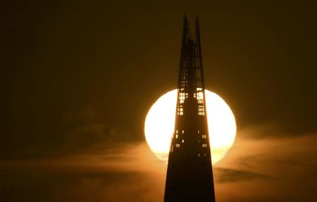 The sun rises behind the Shard skyscraper in London, Britain January 13, 2017. REUTERS/Toby Melville