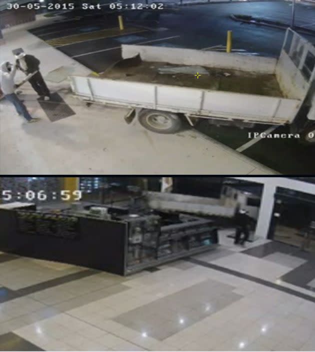 CCTV vision of the ram raid where a stolen truck was used to steal an ATM.