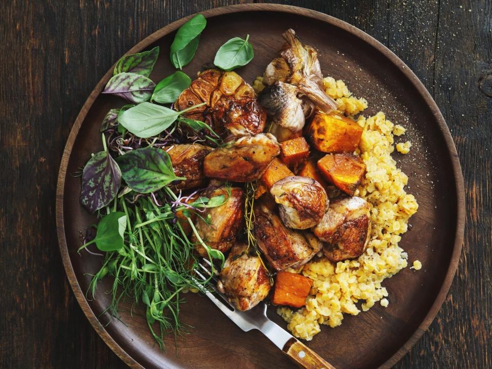 Moroccan pumpkin chicken on a plats