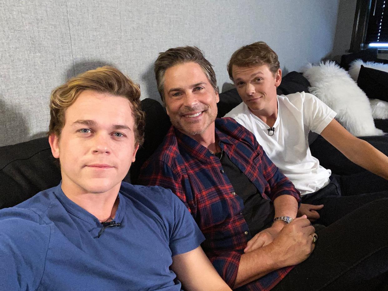 Rob Lowe (middle) with his children, John Owen (left) and Matthew Edward on the unscripted reality TV series "Celebrity Watch Party." (Photo: FOX via FOX Image Collection via Getty)