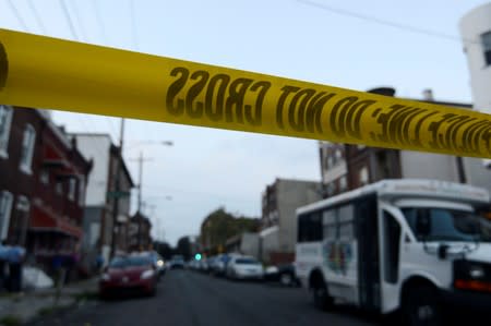 Police tape is seen during an active shooter situation in Philadelphia