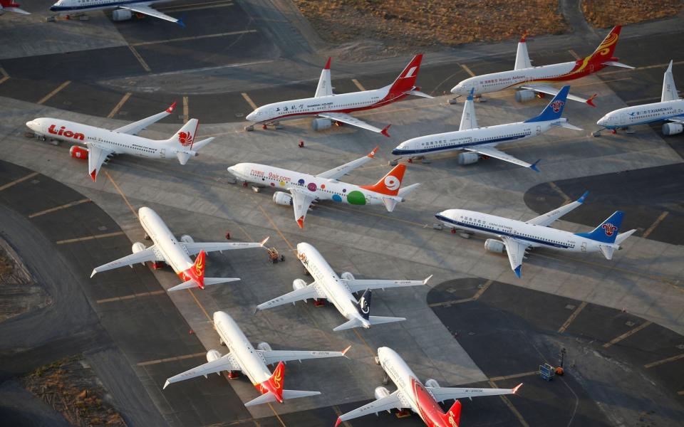 Mothballed Boeing 737 Max planes at Grant County airport in Moses Lake, Washington state - REUTERS